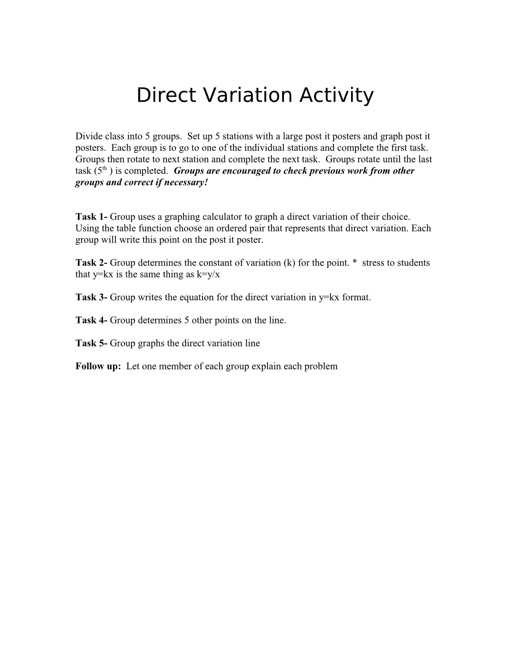 Direct Variation Activity