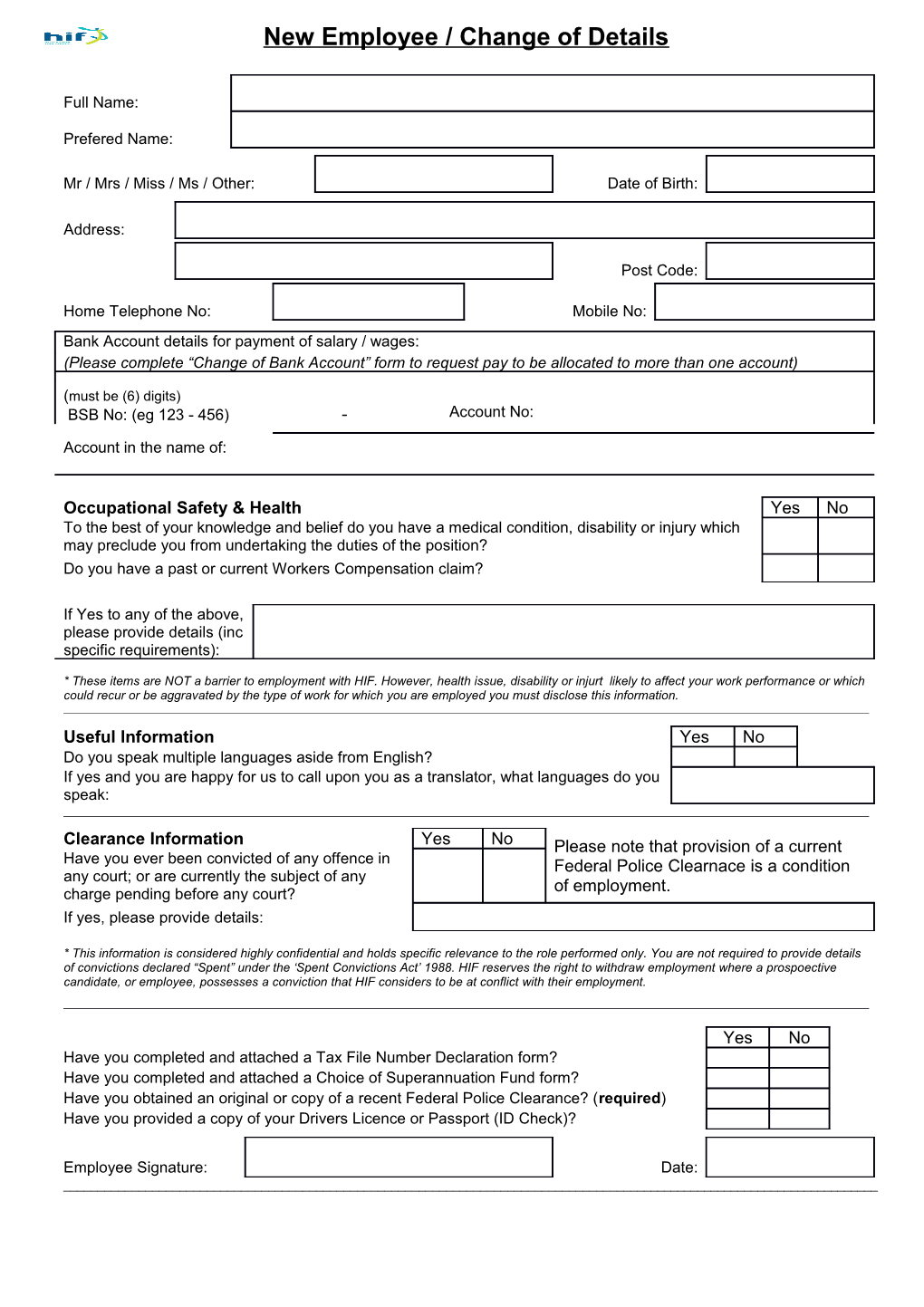 New Employee Form