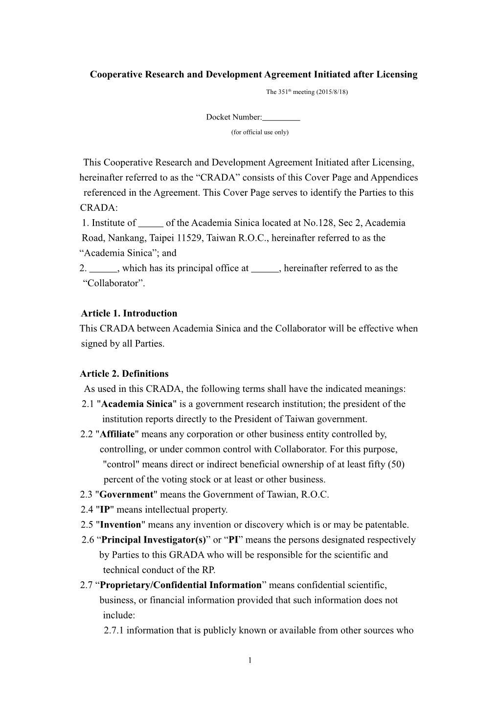 Cooperative Research and Development Agreement s1