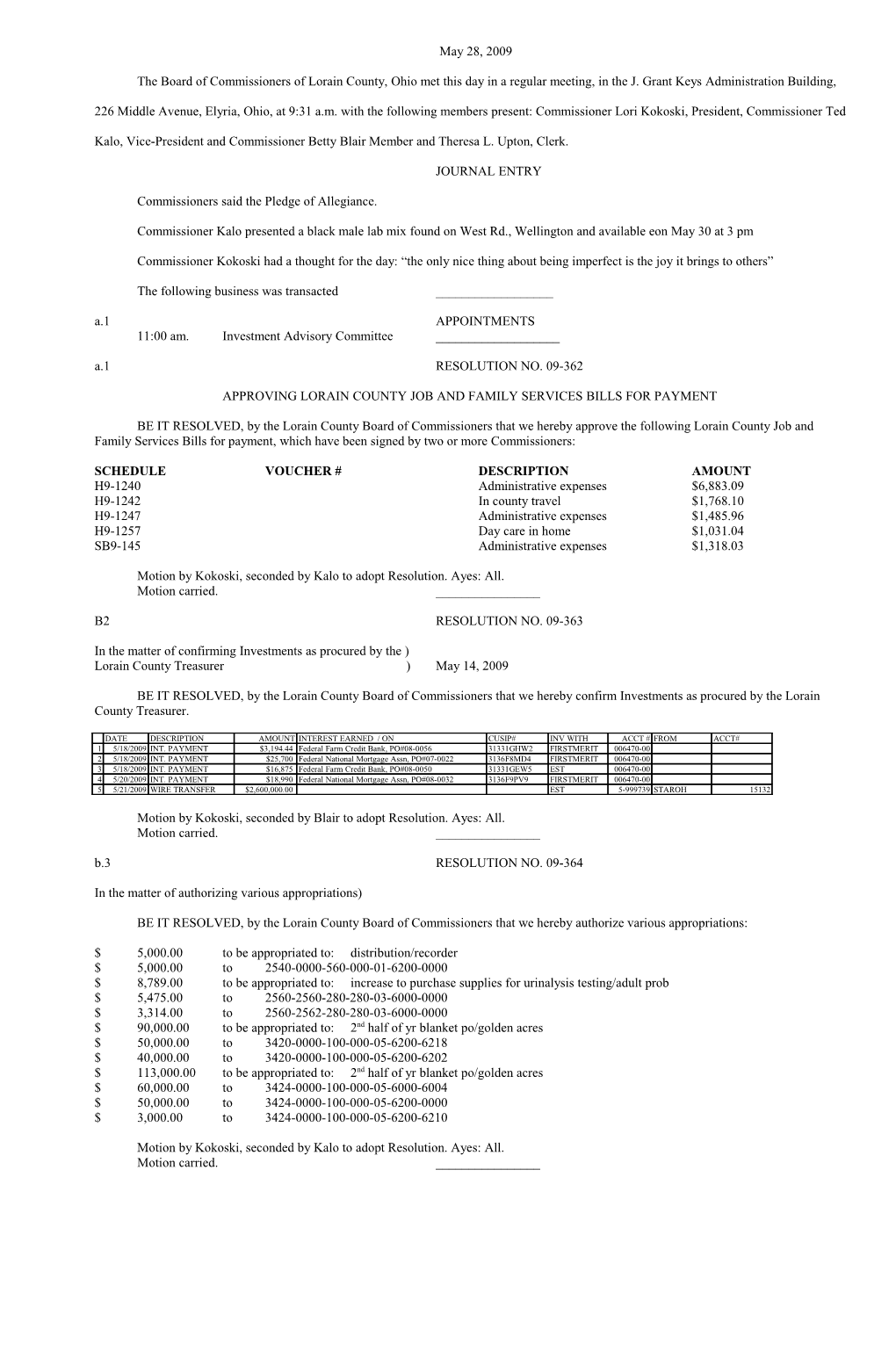 The Board of Commissioners of Lorain County, Ohio Met This Day in a Regular Meeting, In s29