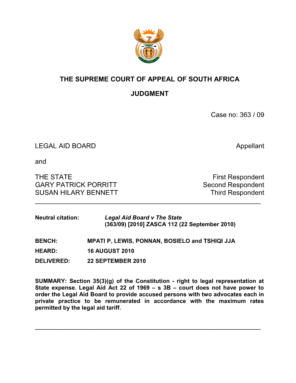 The Supreme Court of Appeal of South Africa s8