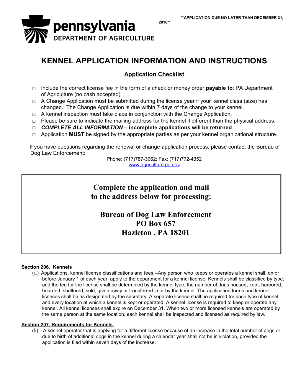 Renewal / Change Application Information and Instructions