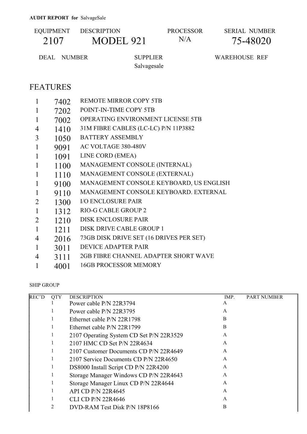 AUDIT REPORT for Salvagesale