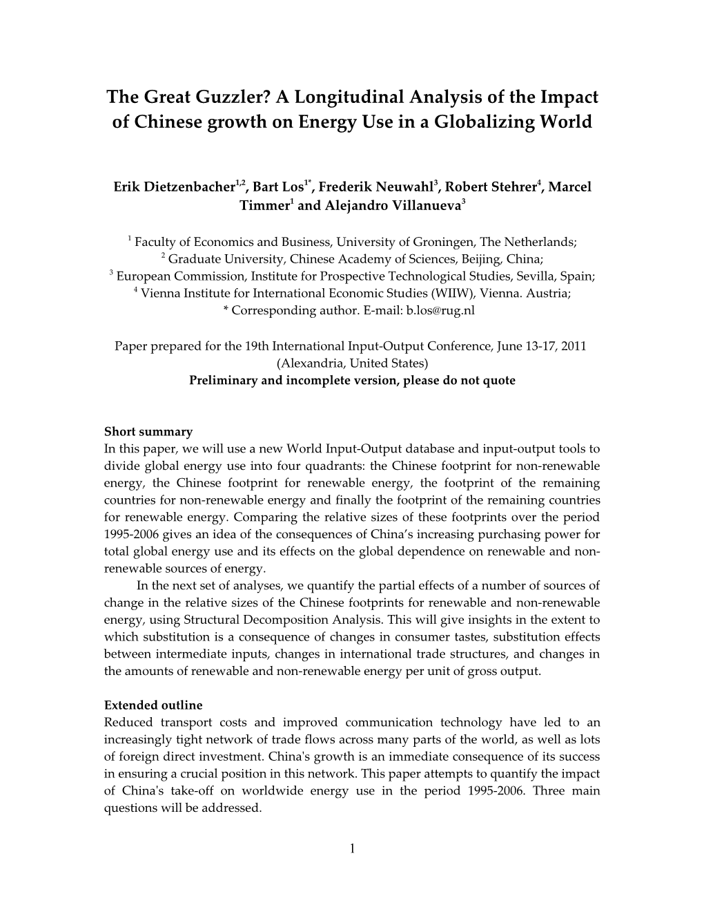 Globalization and China's Growth: a Longitudinal Analysis of Impacts on Worldwide Energy Use