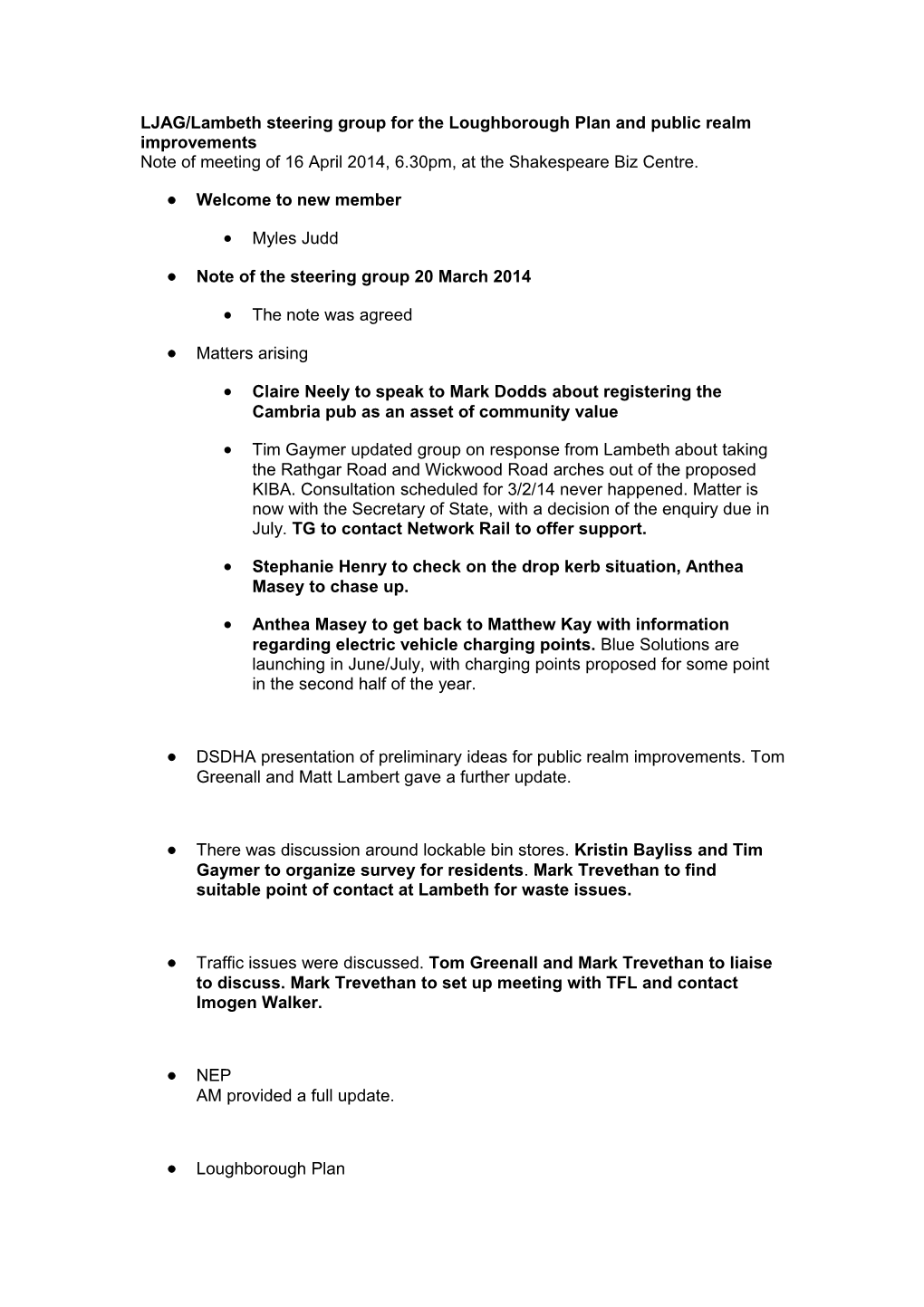 Loughborough Junction Action Group Meeting