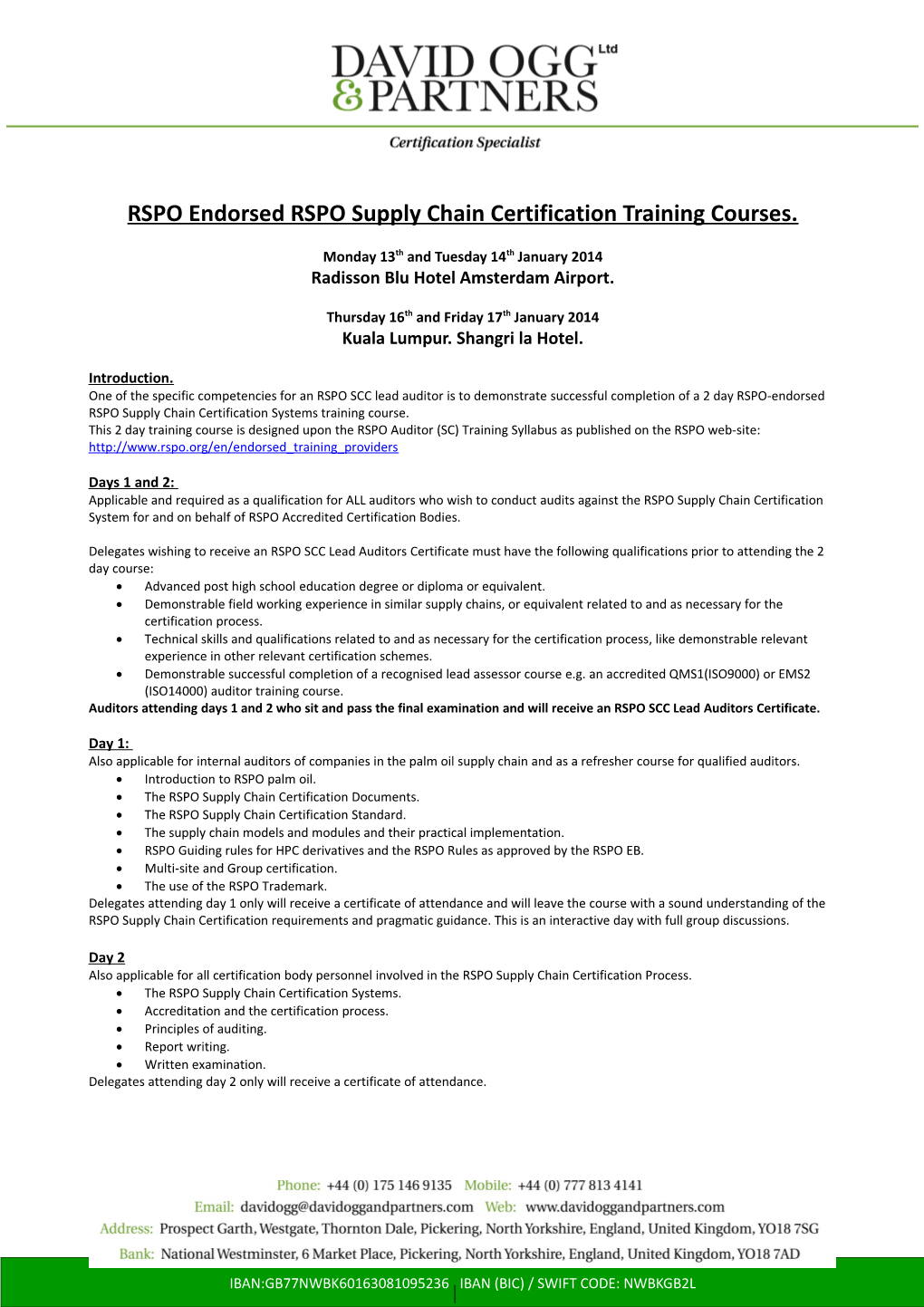 RSPO Endorsed RSPO Supply Chain Certification Training Courses