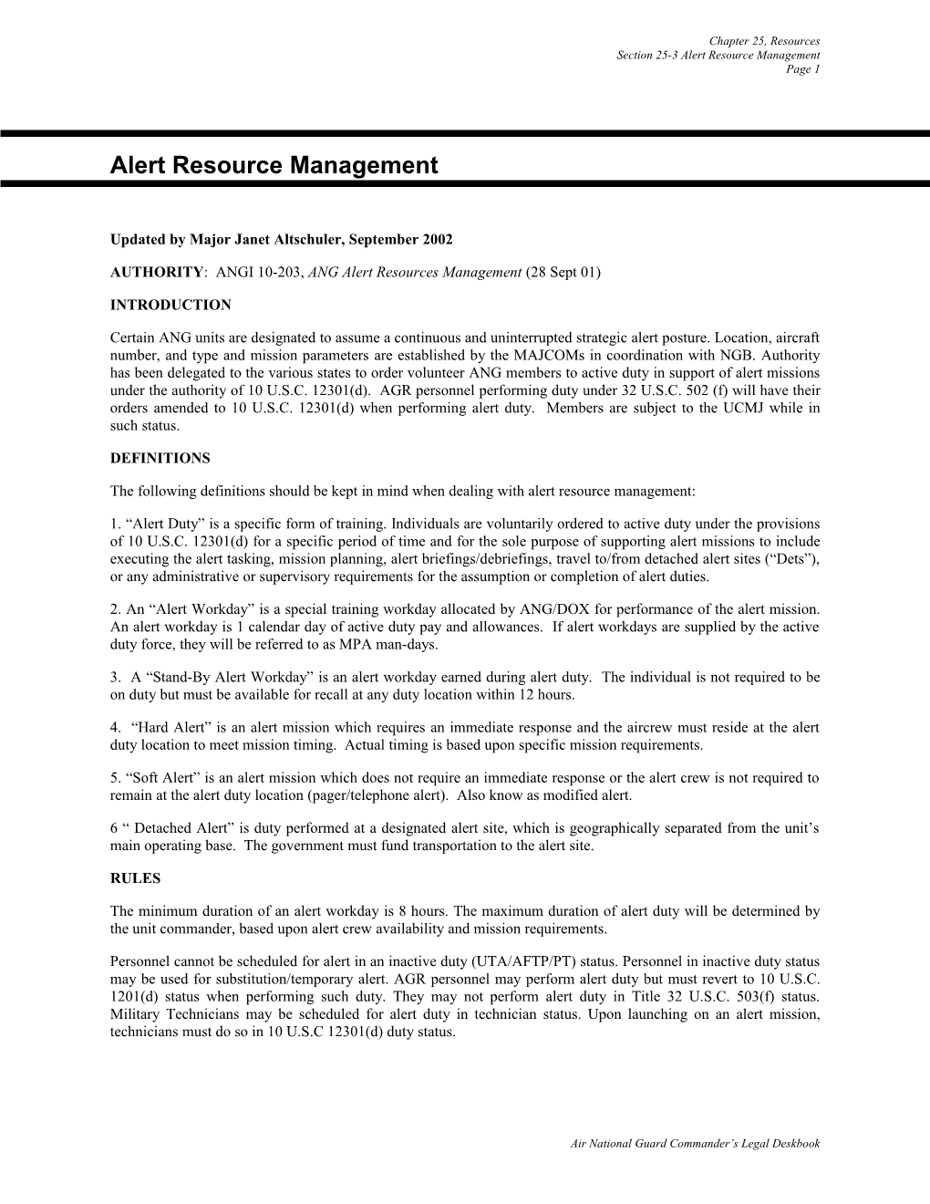 Section 25-3 Alert Resource Management