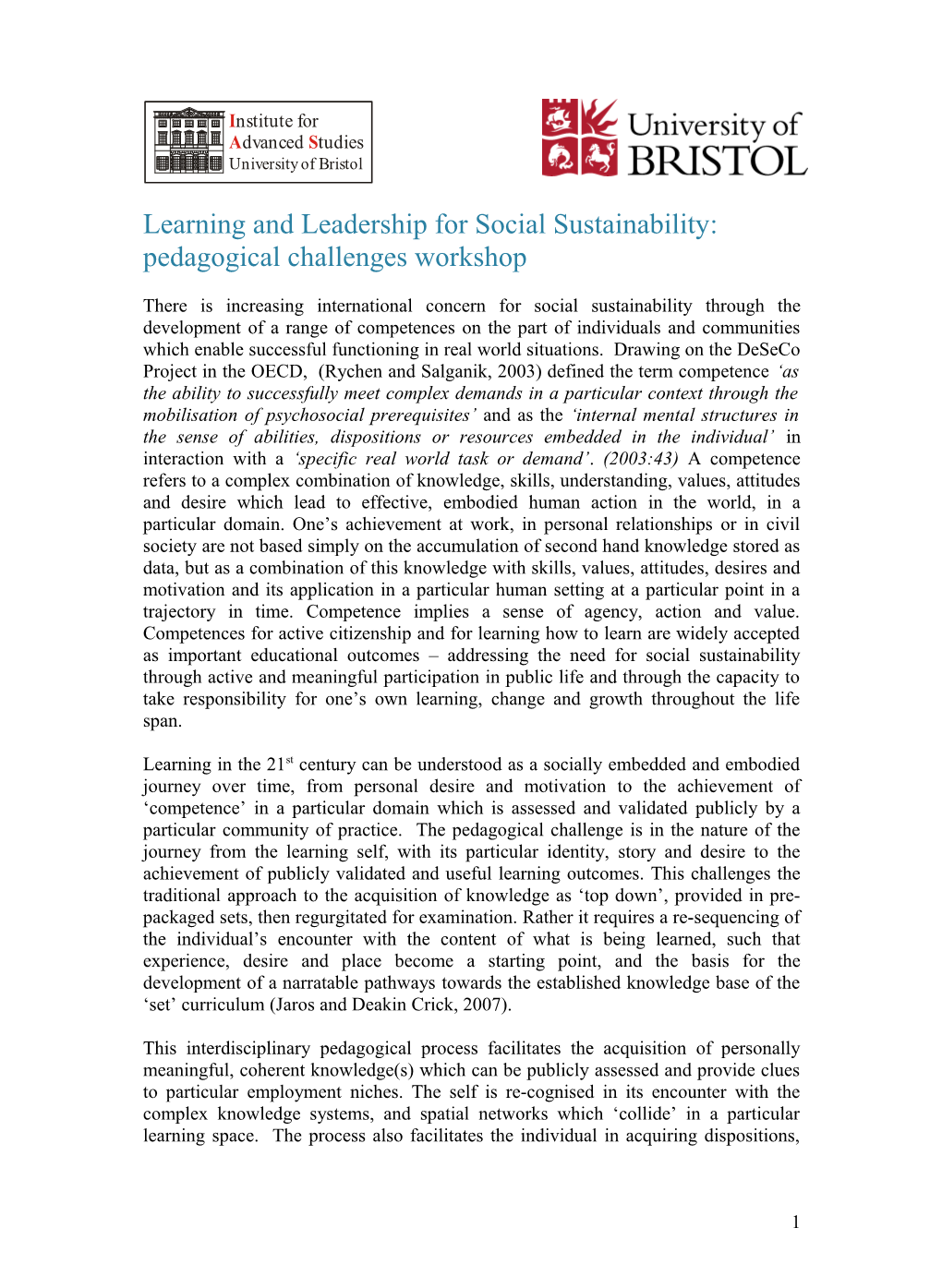 Learning and Leadership for Social Sustainability