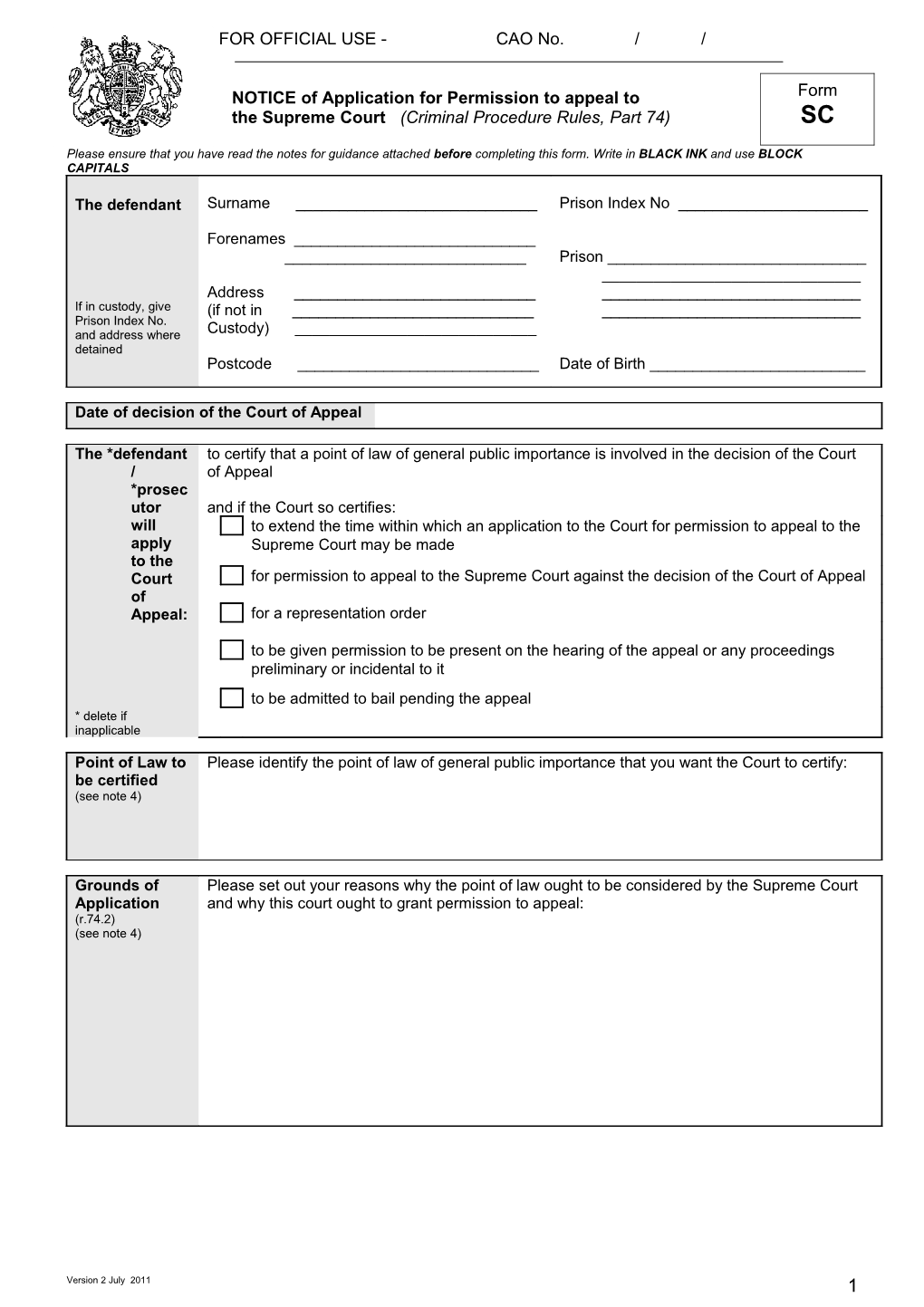 Criminal Procedure Rules Part 74 Appeal Or Reference to the Supreme Court