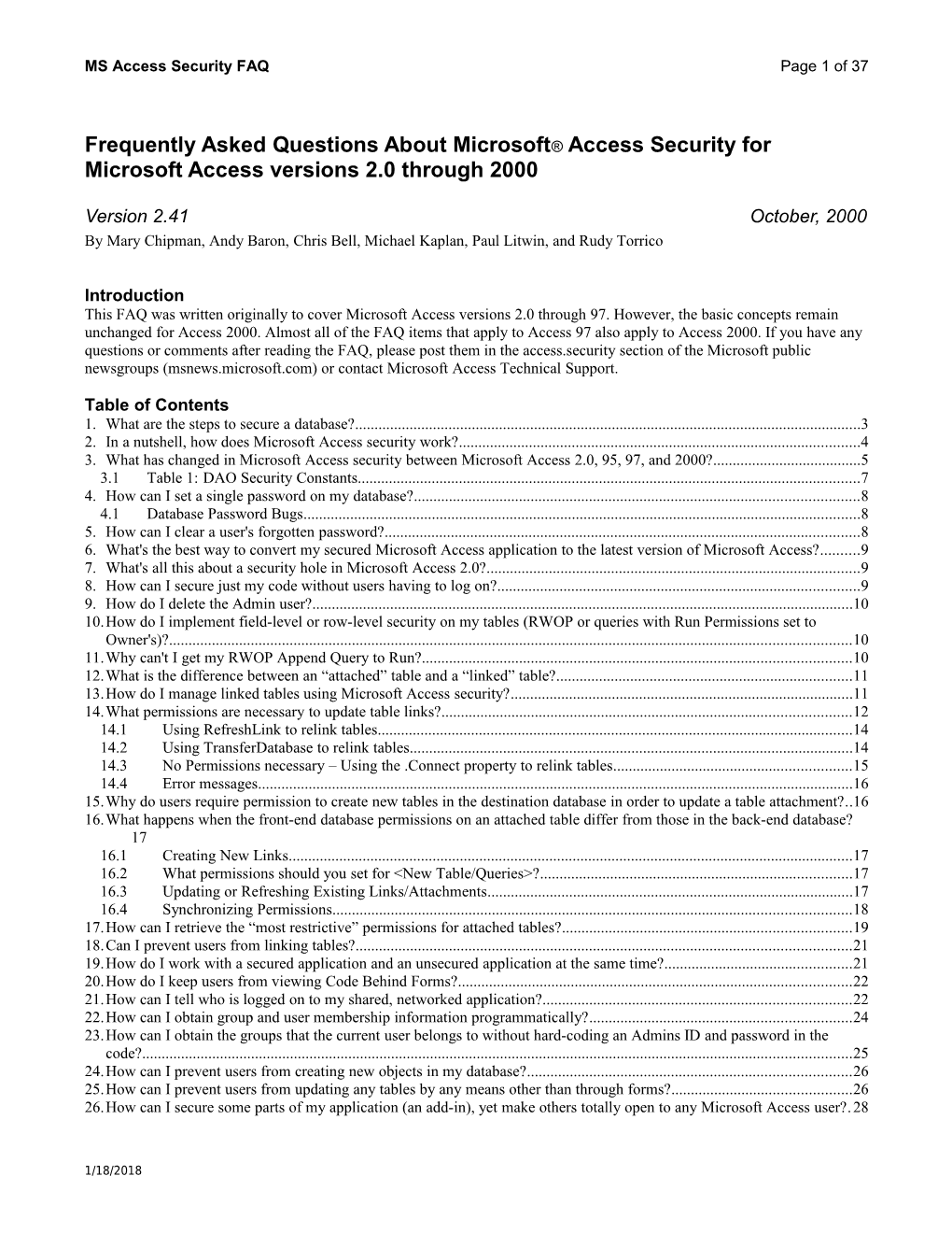 Access 2.0/95 Security FAQ