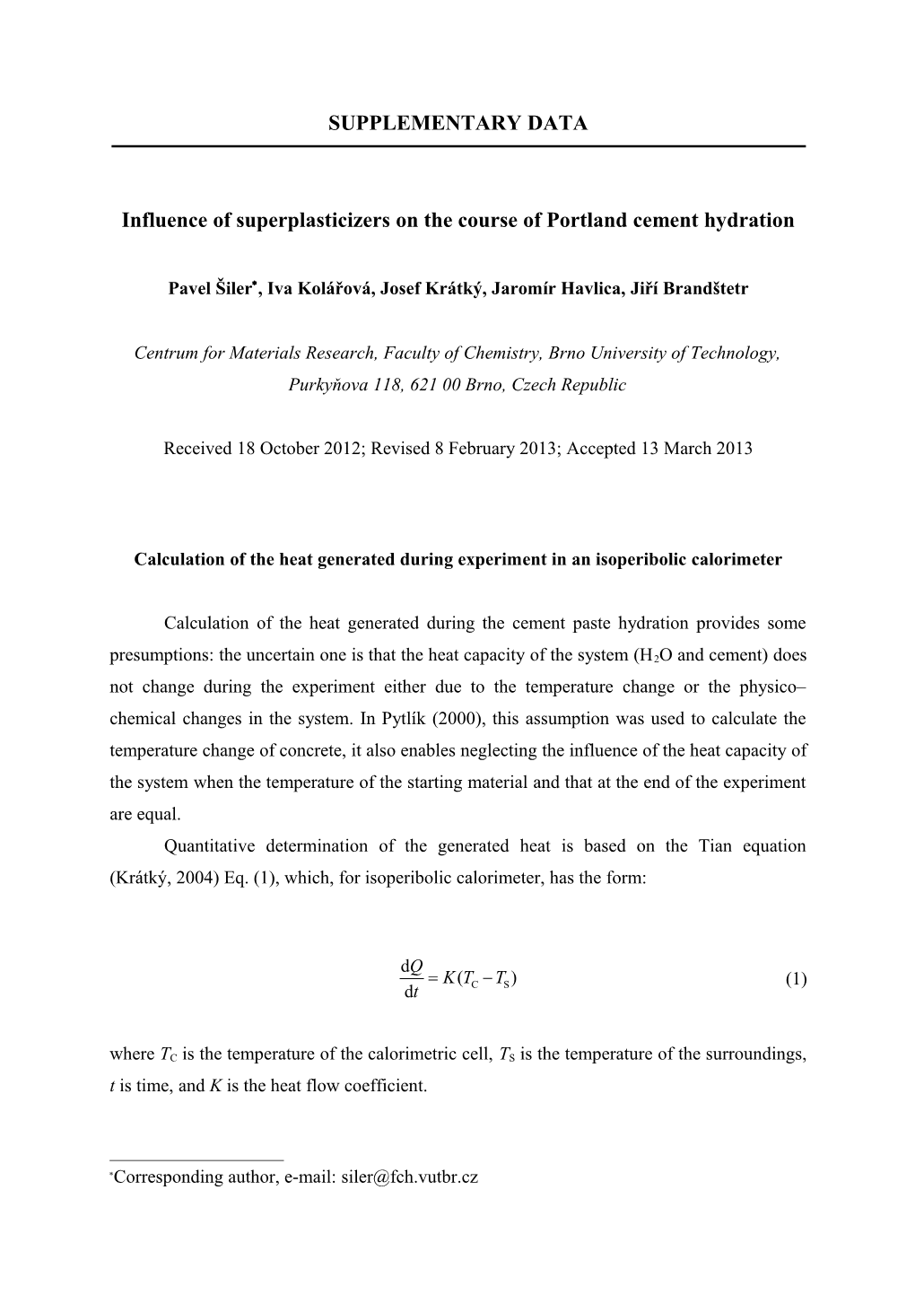 Calculation of the Heat Generated During Experiment in an Isoperibolic Calorimeter