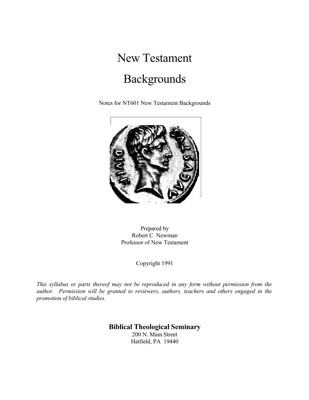 Notes for NT601 New Testament Backgrounds