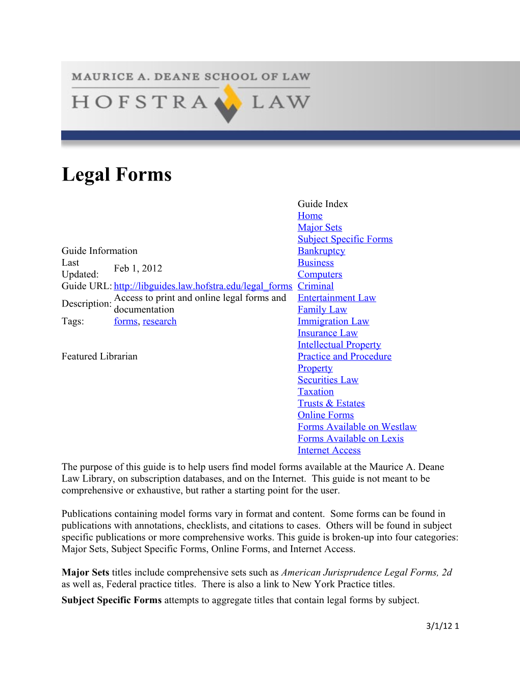 Subject Specific Forms Attempts to Aggregate Titles That Contain Legal Forms by Subject