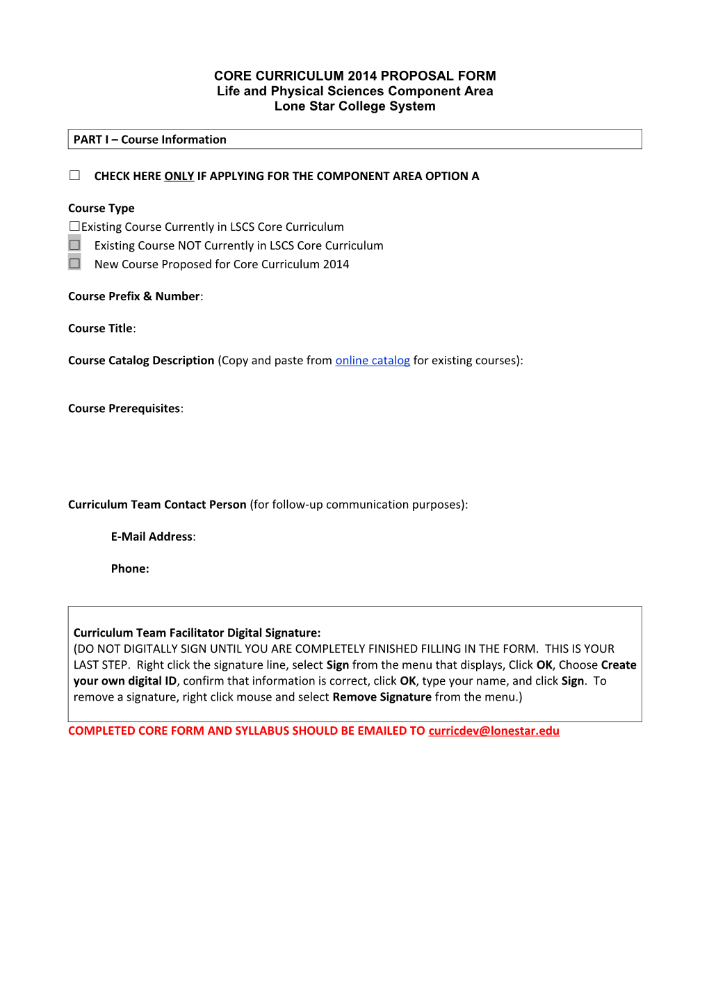 Core Curriculum 2014 Proposal Form