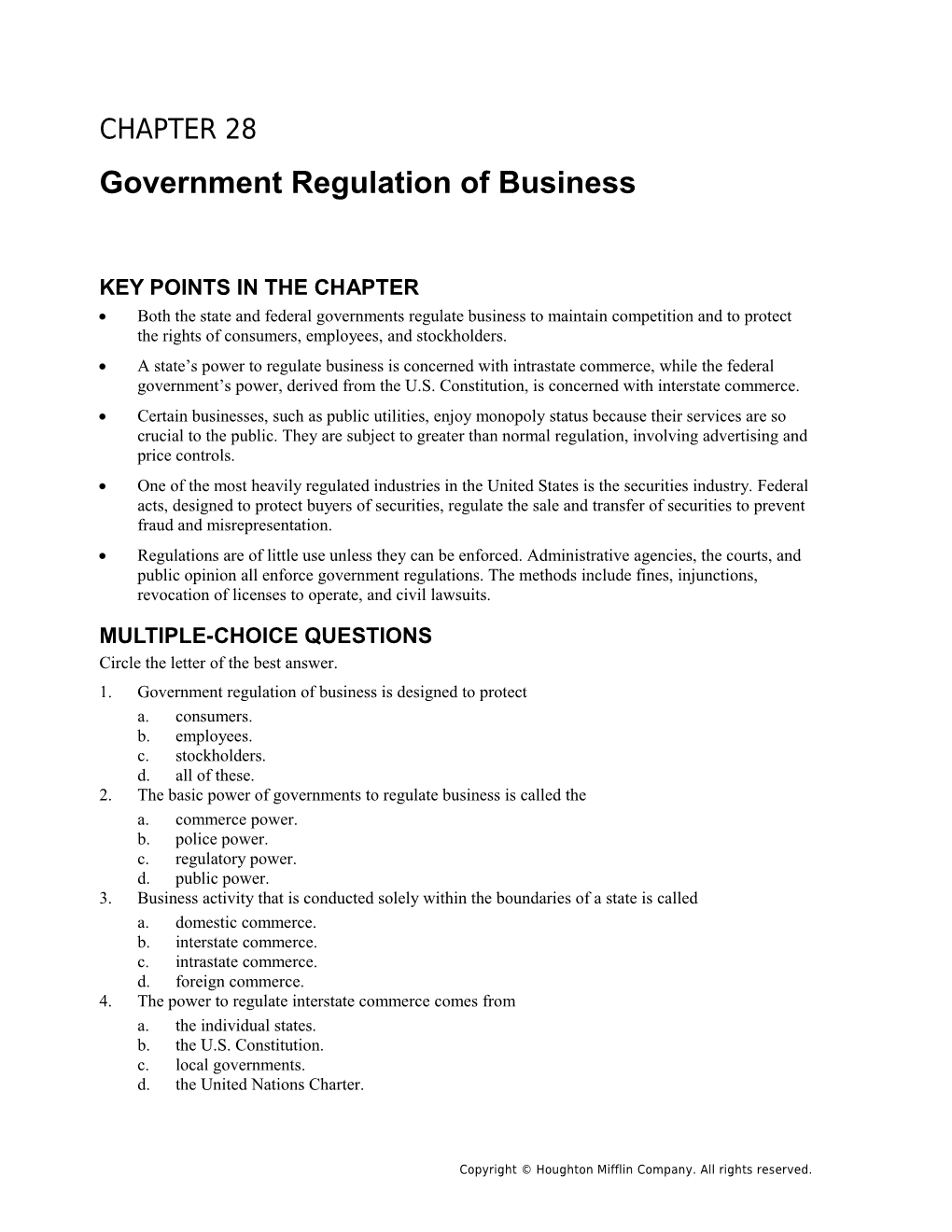 Chapter 28: Government Regulation of Business 175