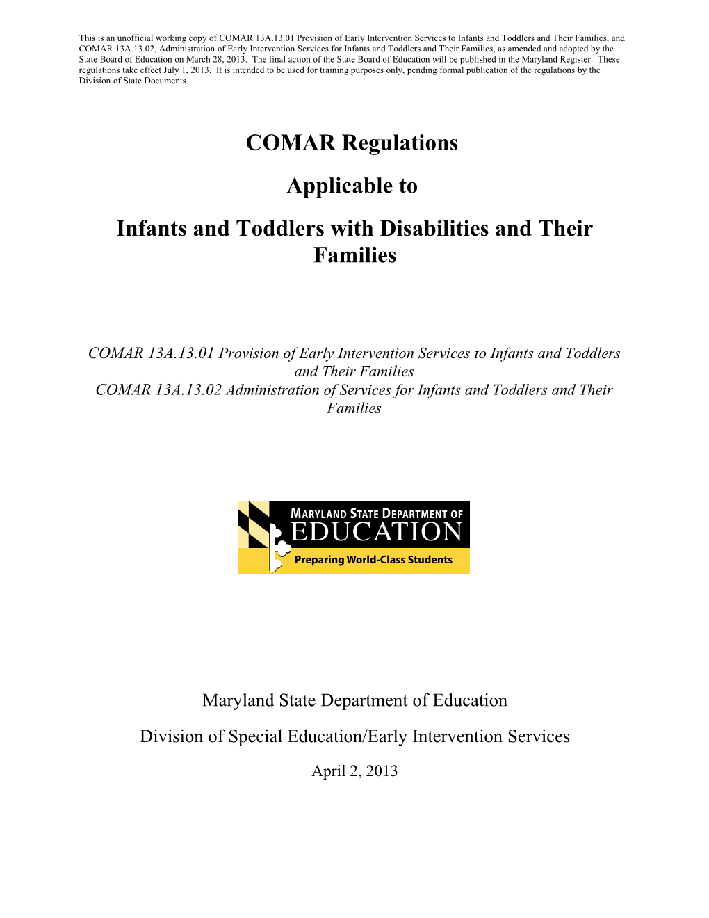 Infants and Toddlers with Disabilities and Their Families