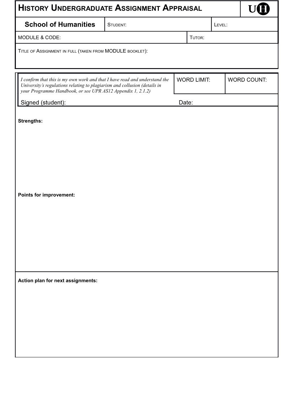 Humanities Modular Scheme: Essay Mark Sheet