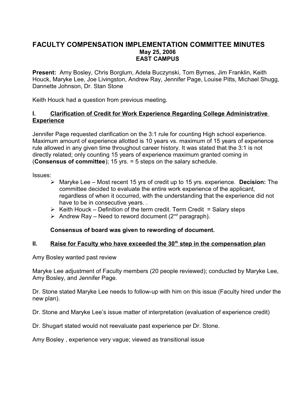 Faculty Compensation Implementation Committee Minutes