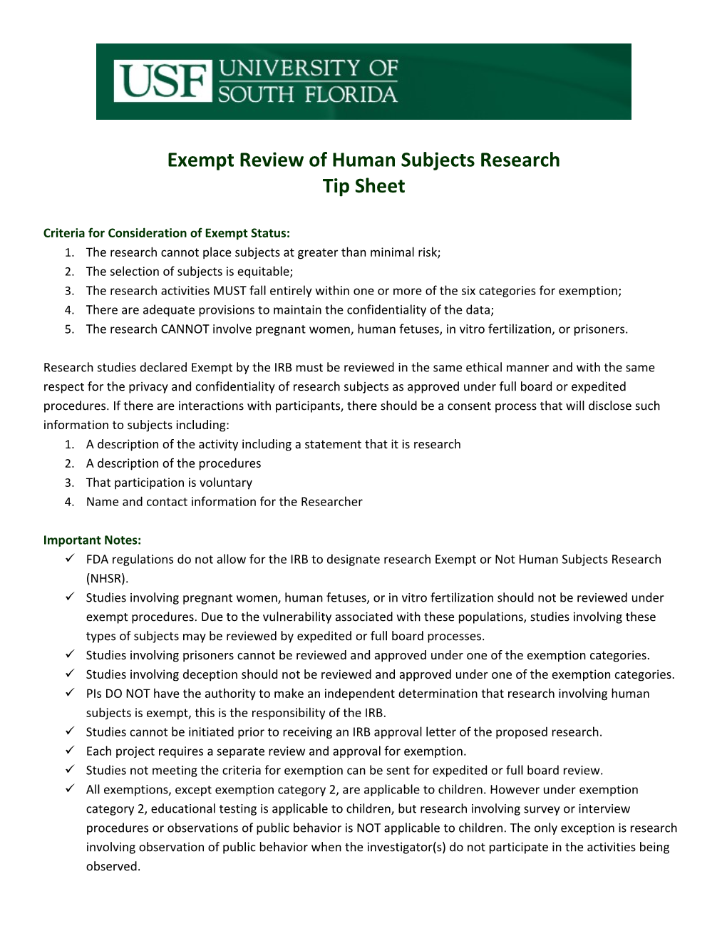 Exempt Review of Human Subjects Research