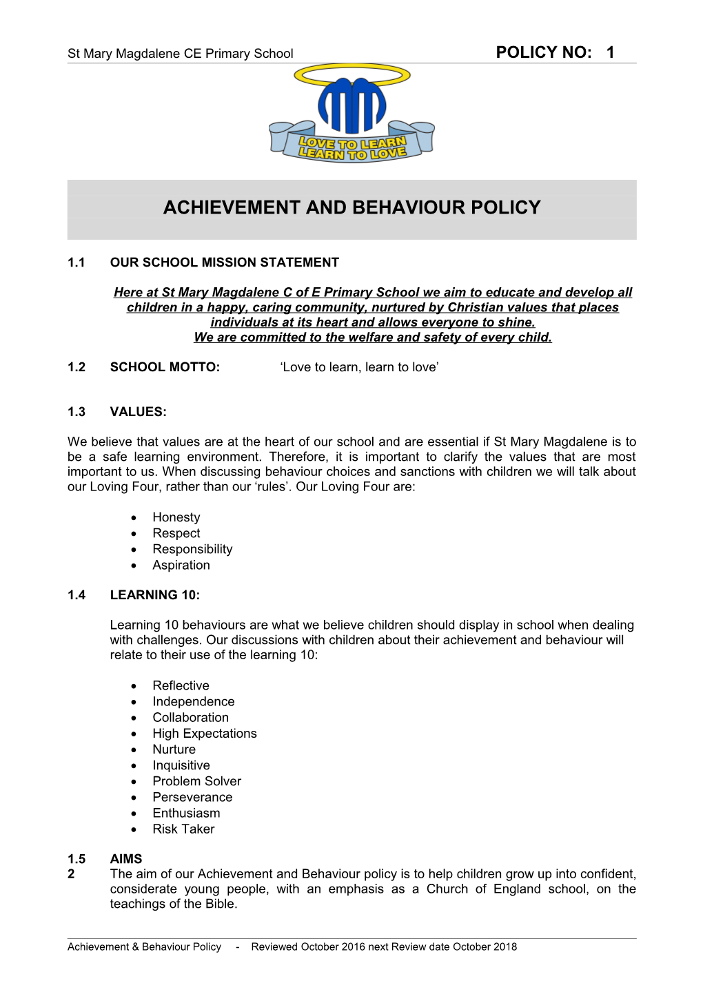 Achievement and Behaviour Policy