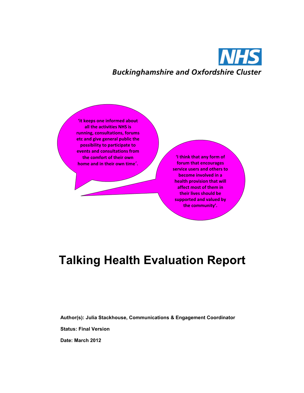 Talking Health Evaluation Report