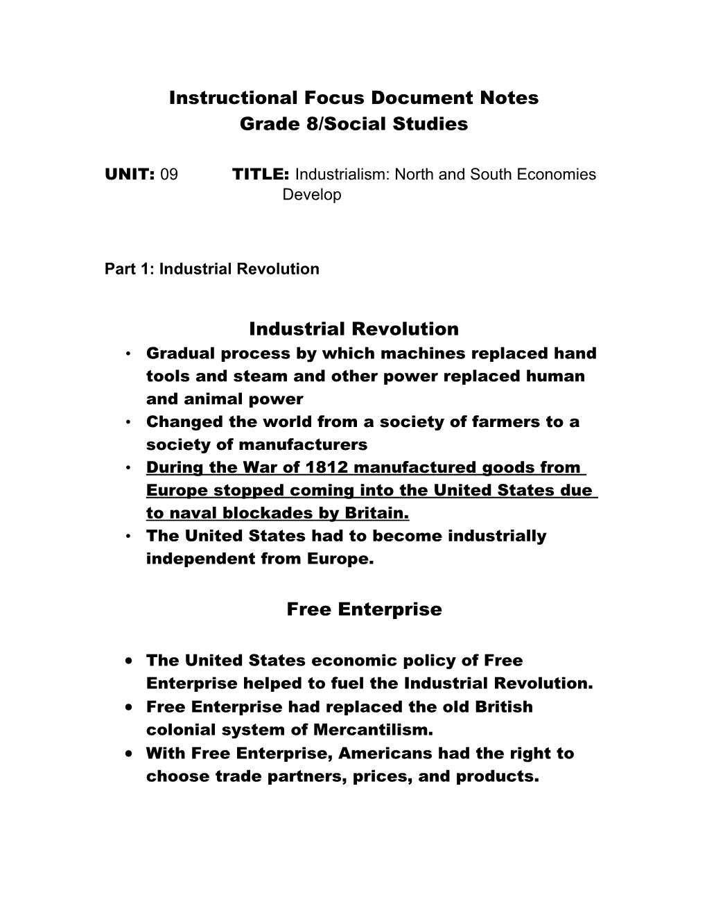 Instructional Focus Document Notes