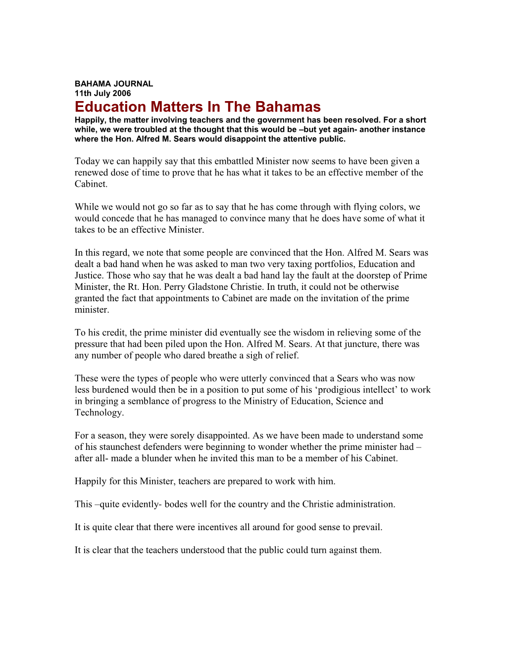 Education Matters in the Bahamas