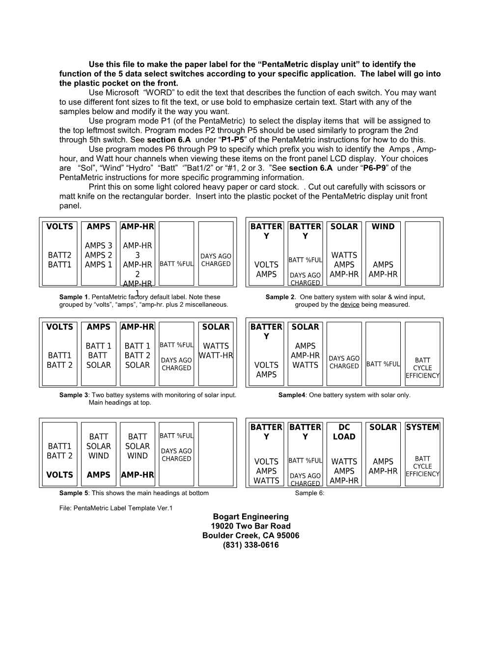 Use This File to Make the Paper Label for the Pentametric Display Unit to Identify The
