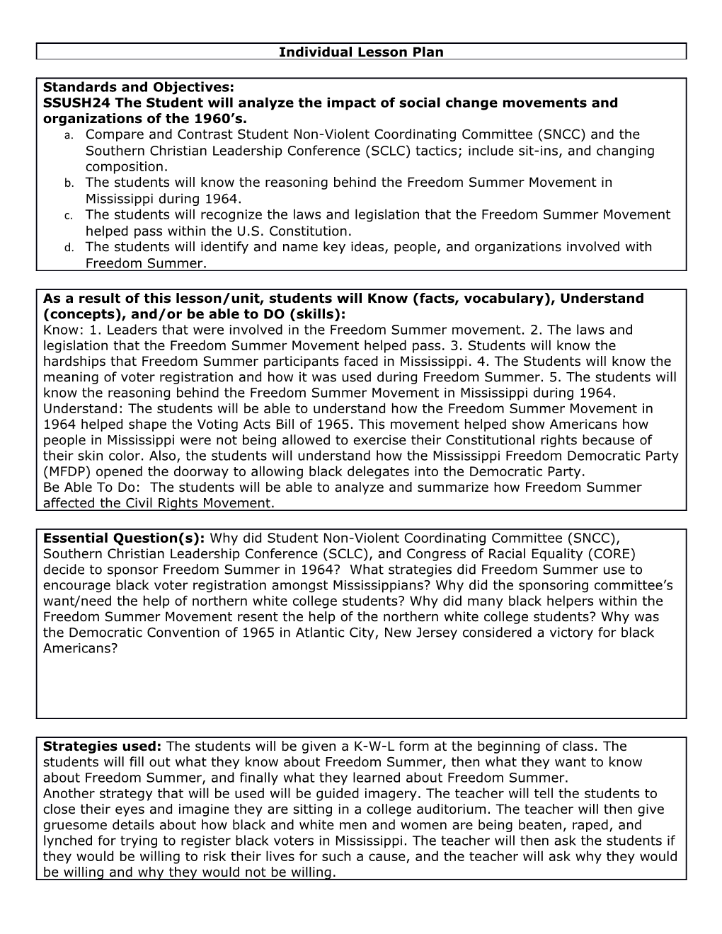 Individual Lesson Plan s1