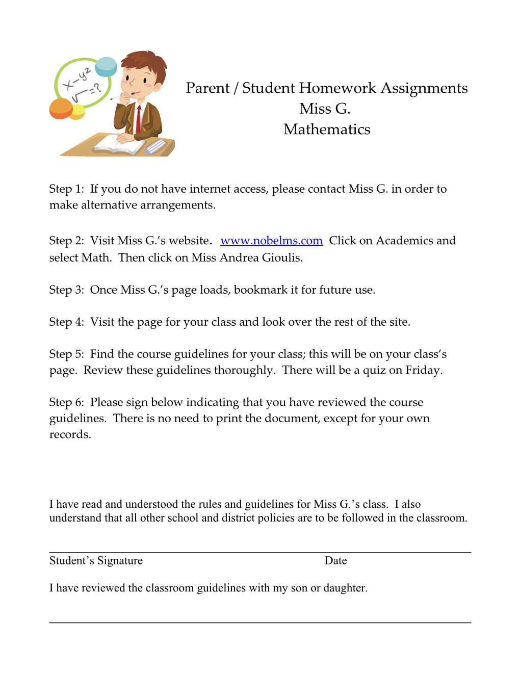 Parent / Student Homework Assignments
