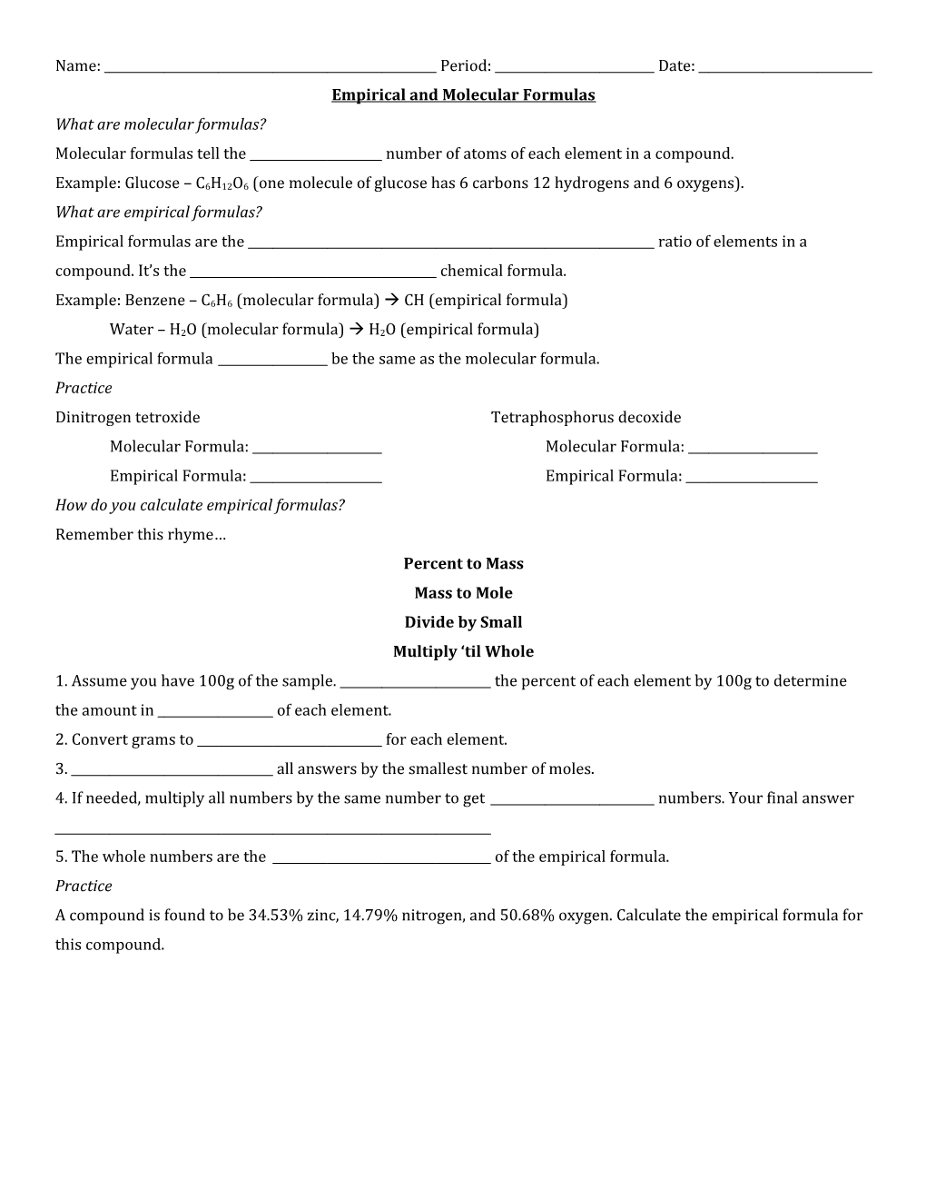 Empirical and Molecular Formulas