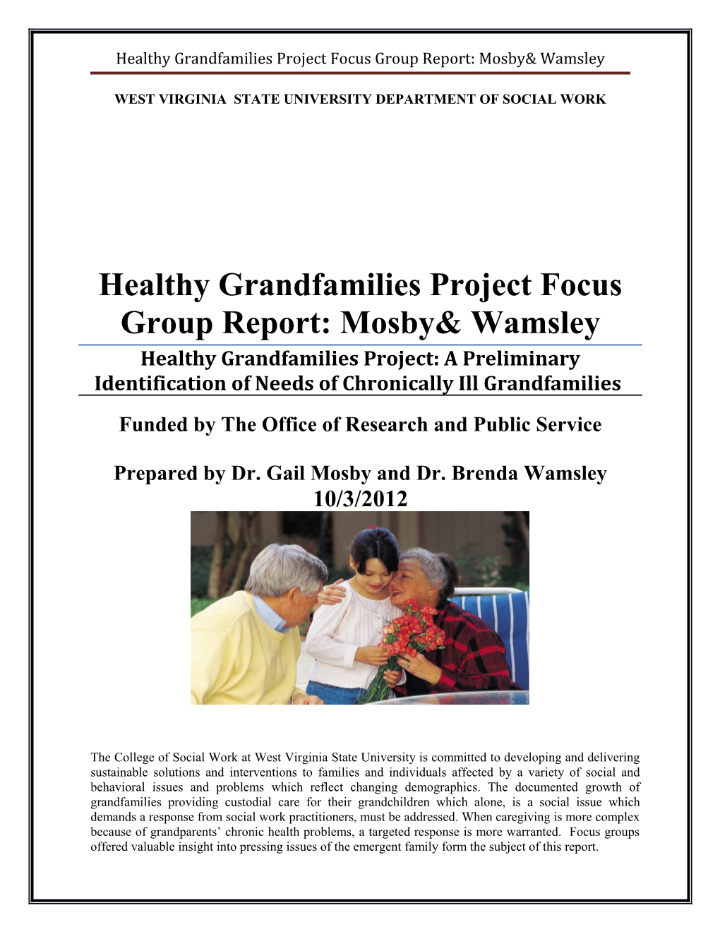 Healthy Grandfamilies Project Focus Group Report: Mosby& Wamsley