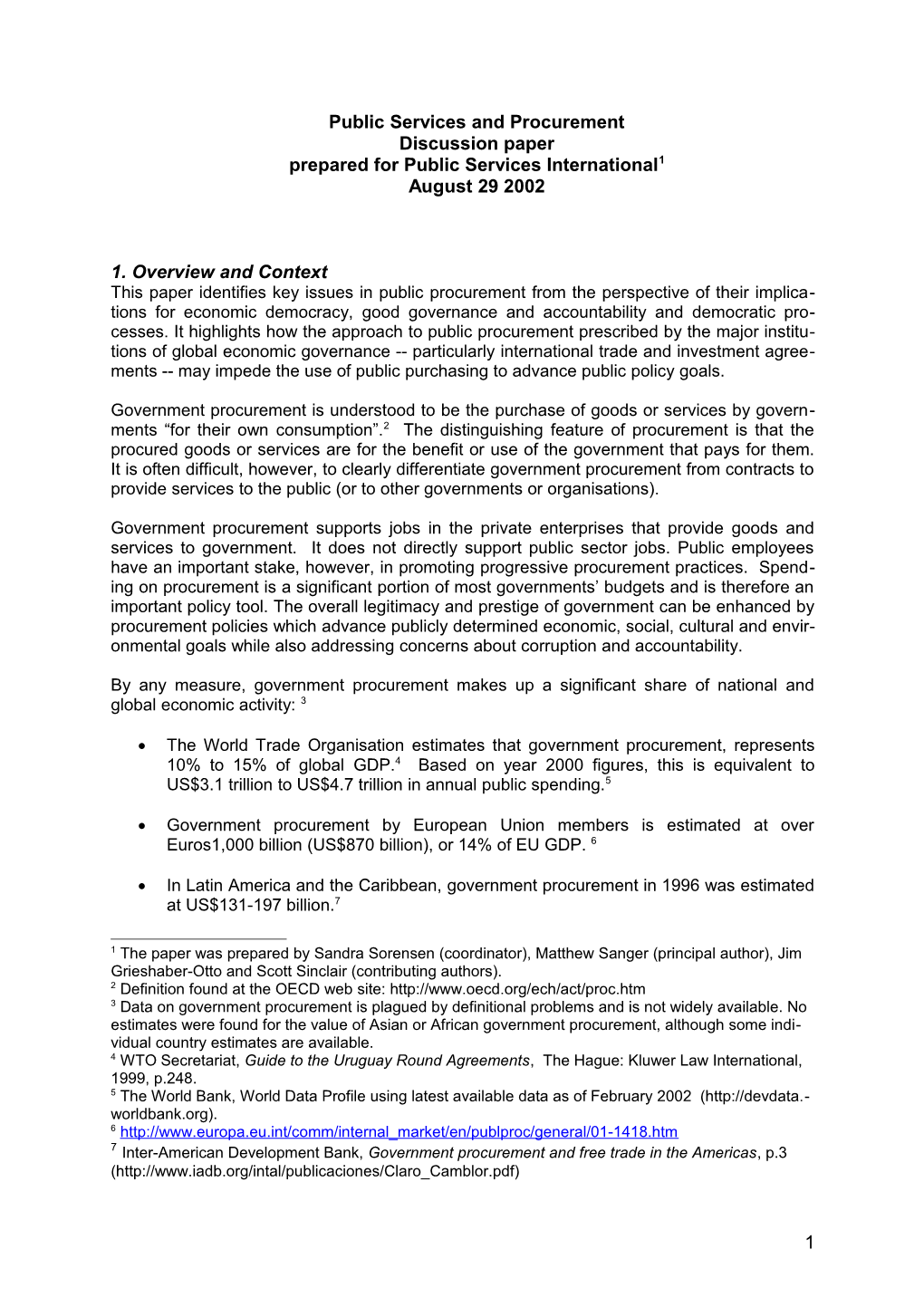 Public Services and Procurement - Discussion Paper