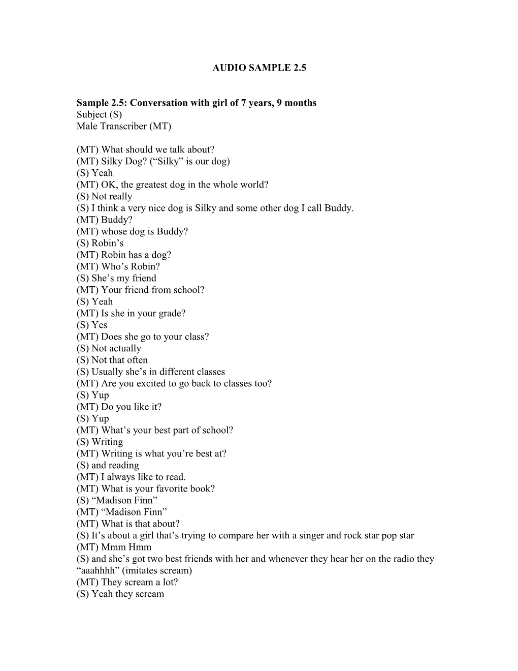 Sample 2.5: Conversation with Girl of 7 Years, 9 Months