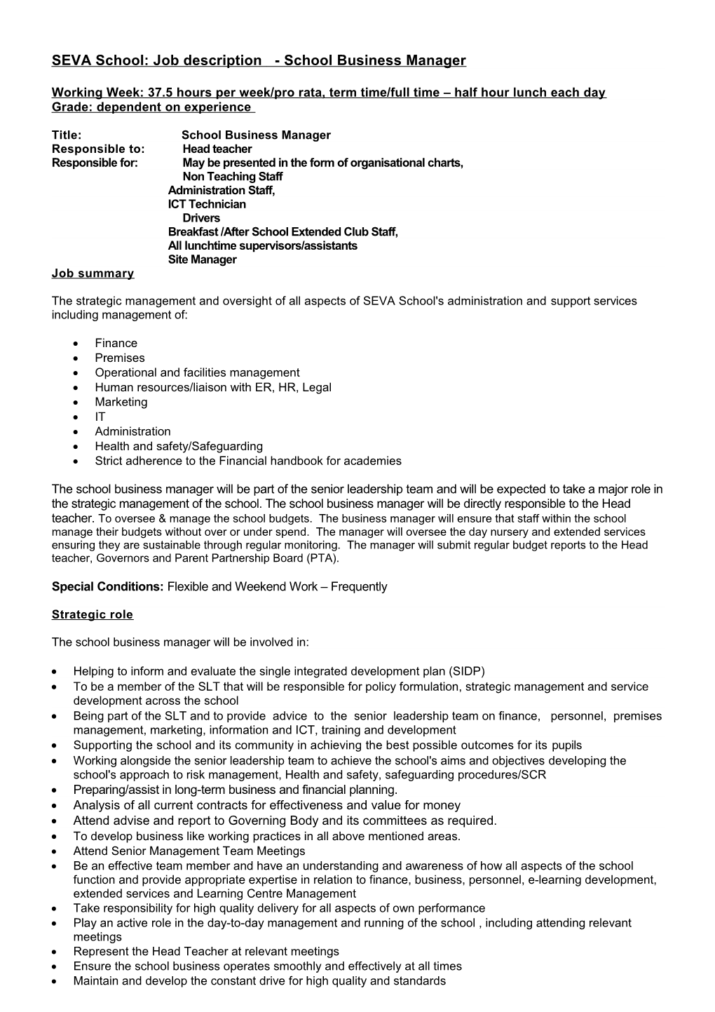 Ryders Green Primary School: Job Description - School Business Manager