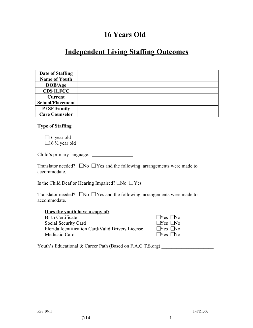 Independent Living Staffing Outcomes