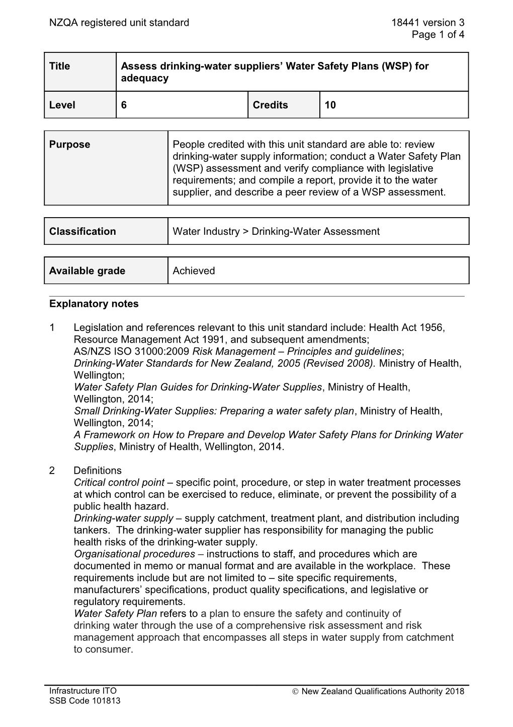 18441 Assess Drinking-Water Suppliers Water Safety Plans (WSP) for Adequacy