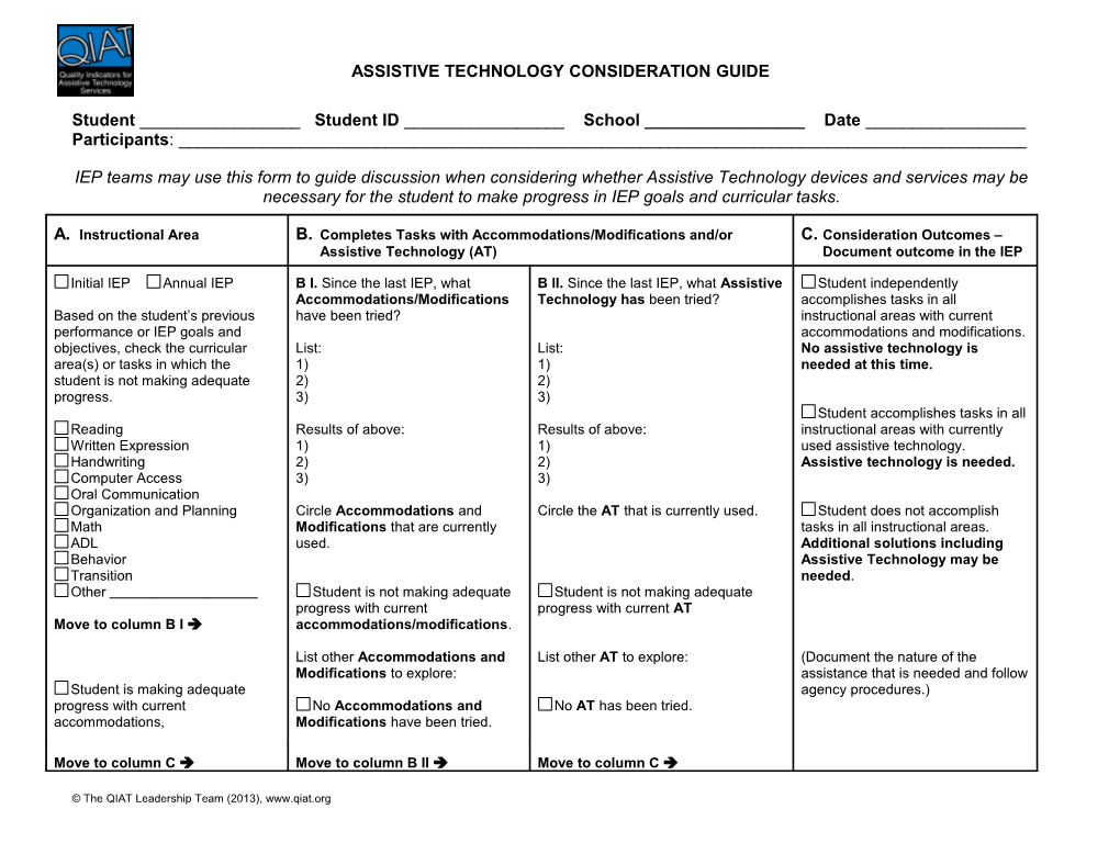 To Comply with IDEA 2004, Assistive Technology Must Be Considered for Every Student With