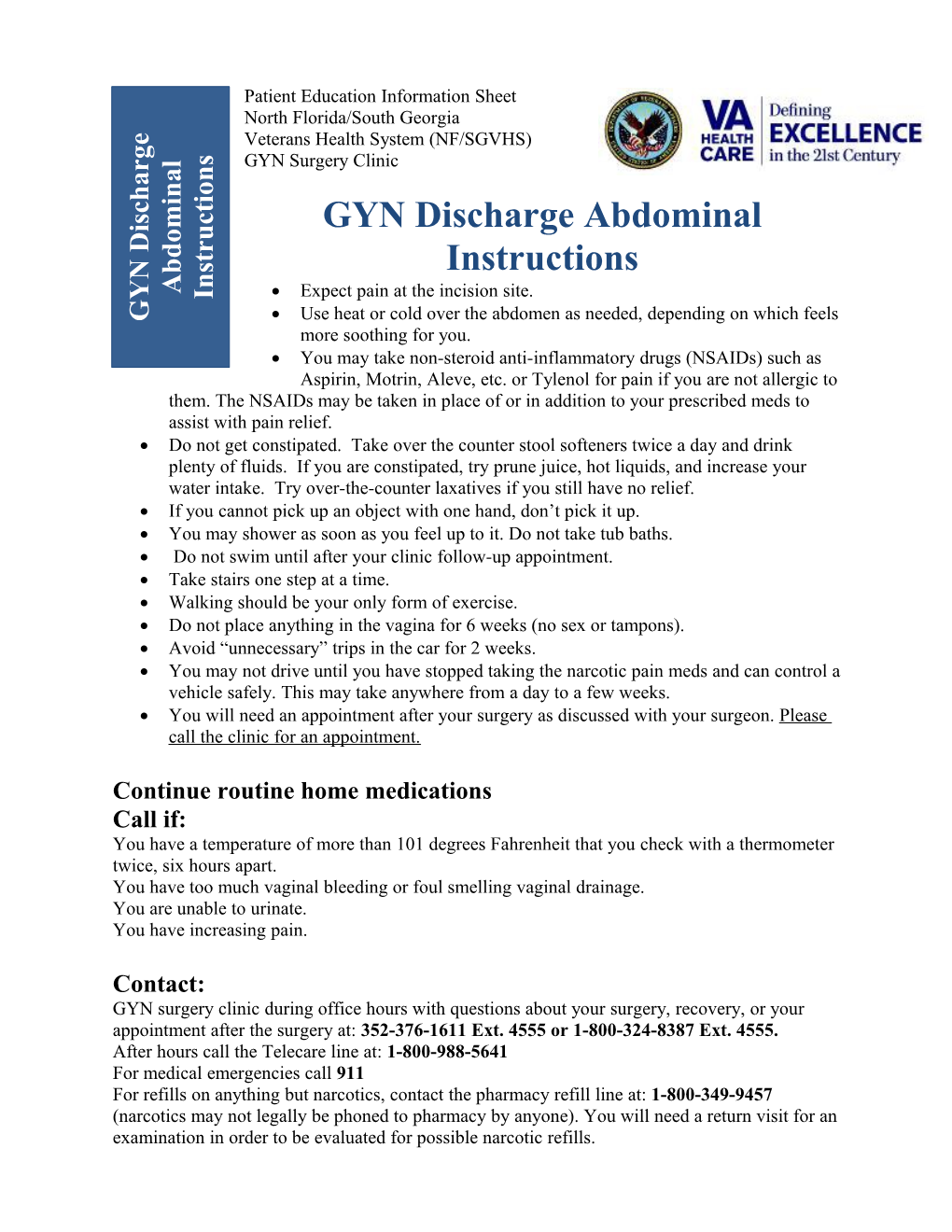 GYN Discharge Instructions Abdominal Surgery