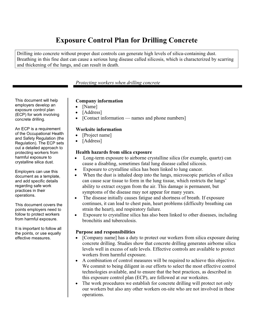 Exposure Control Plan for Cutting, Grinding, and Polishing Stone Containing Crystalline