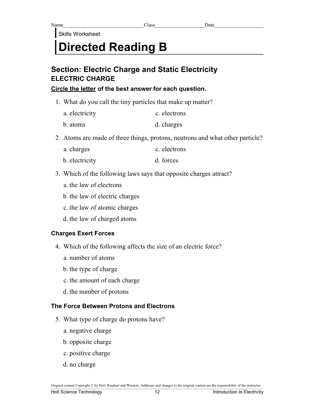 Section: Electric Charge and Static Electricity