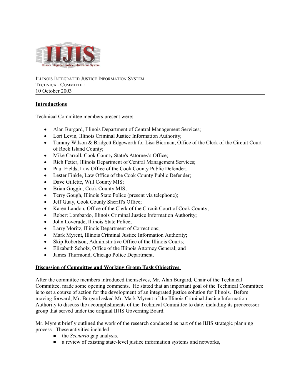 IIJIS Technical Committee Meeting Notes