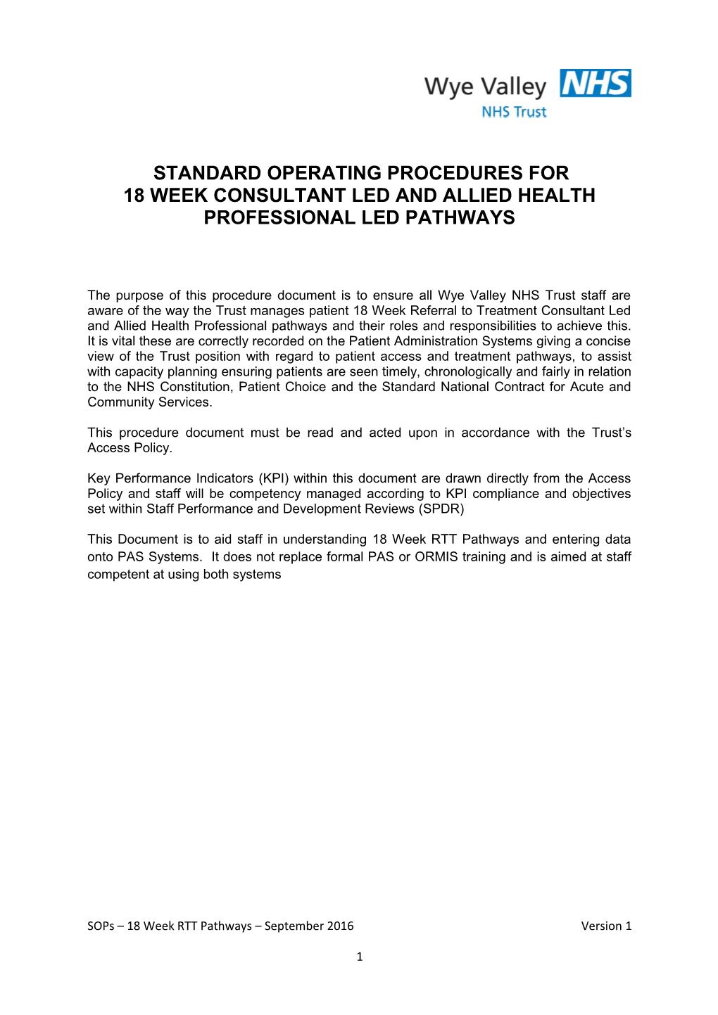 Standard Operating Procedures For