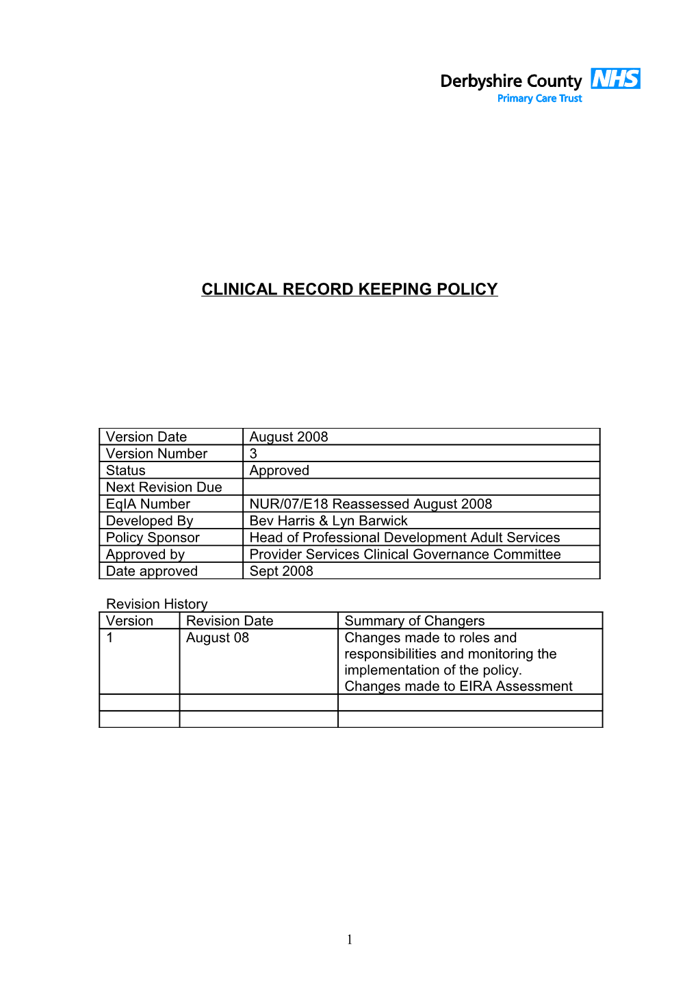 Clinical Record Keeping Policy