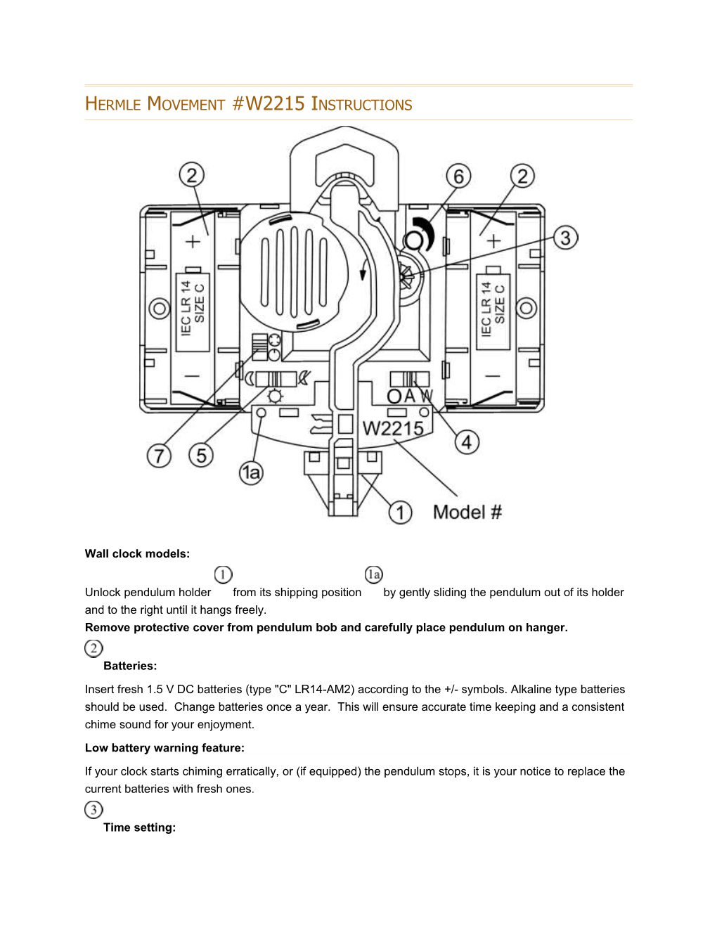 Hermle Movement #W2215 Instructions