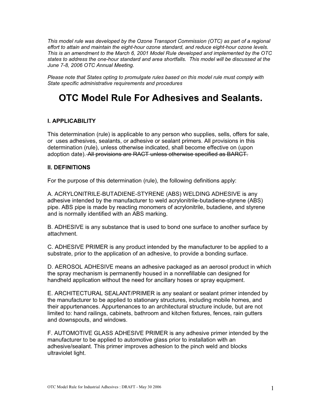 OTC Model Rule For Industrial Adhesives