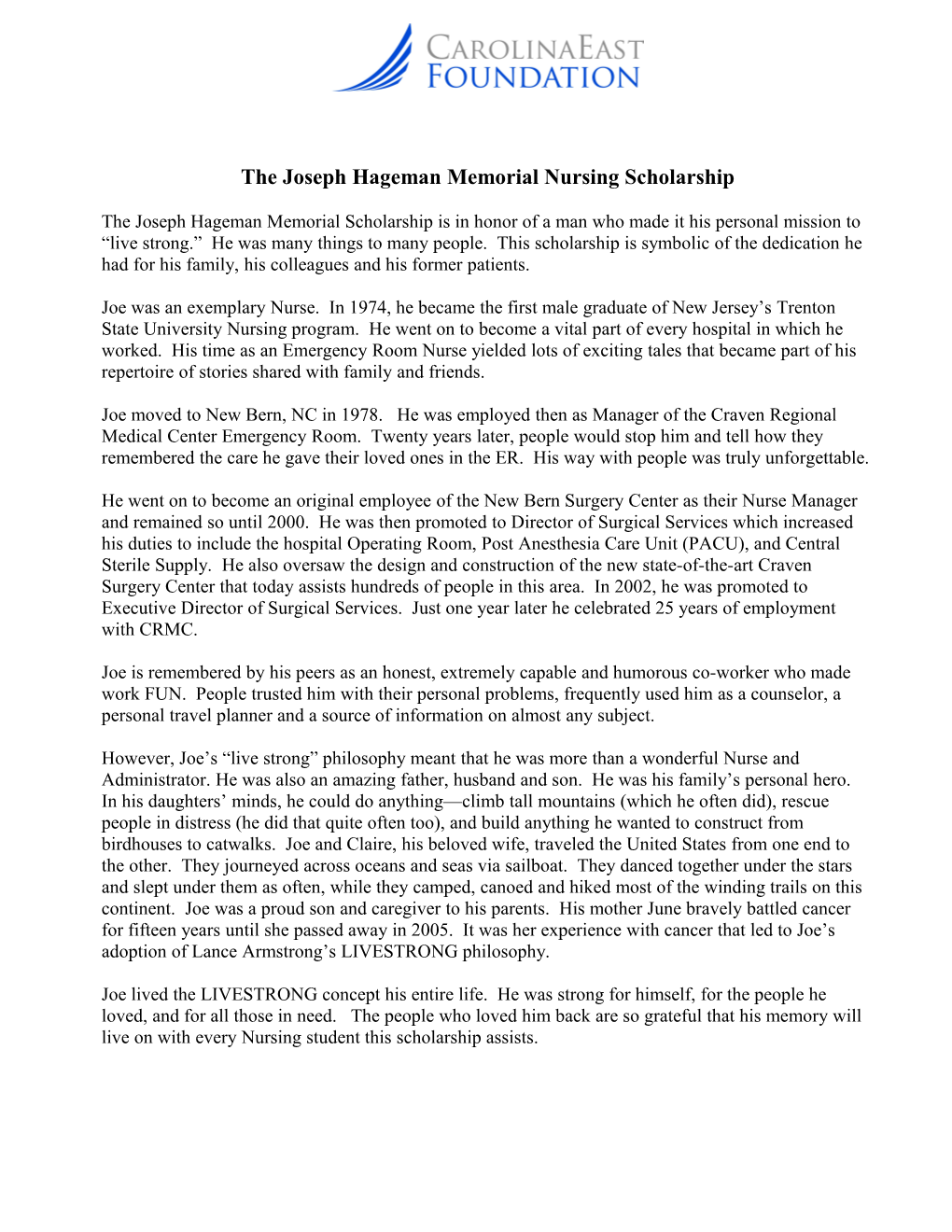 The Joseph Hageman Memorial Nursing Scholarship s1