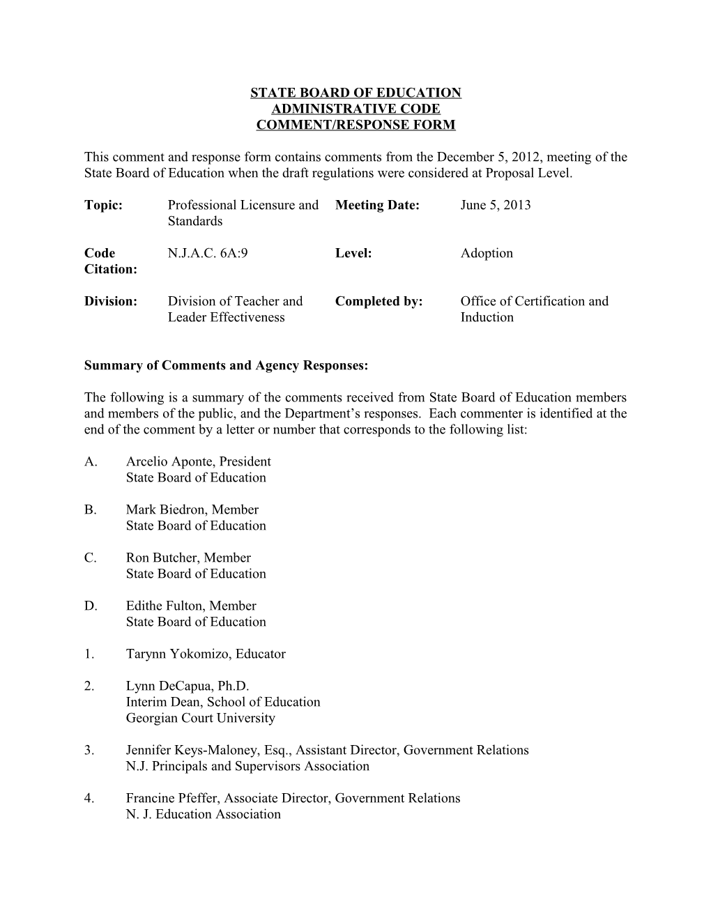 December 5, 2012 State Board Meeting