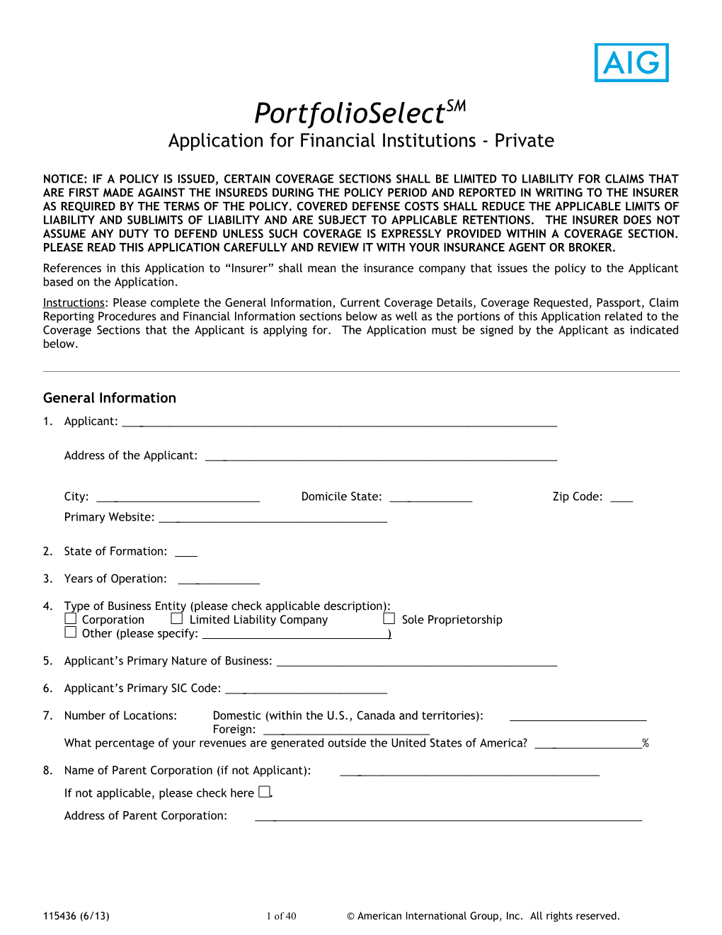 Application for Financial Institutions - Private