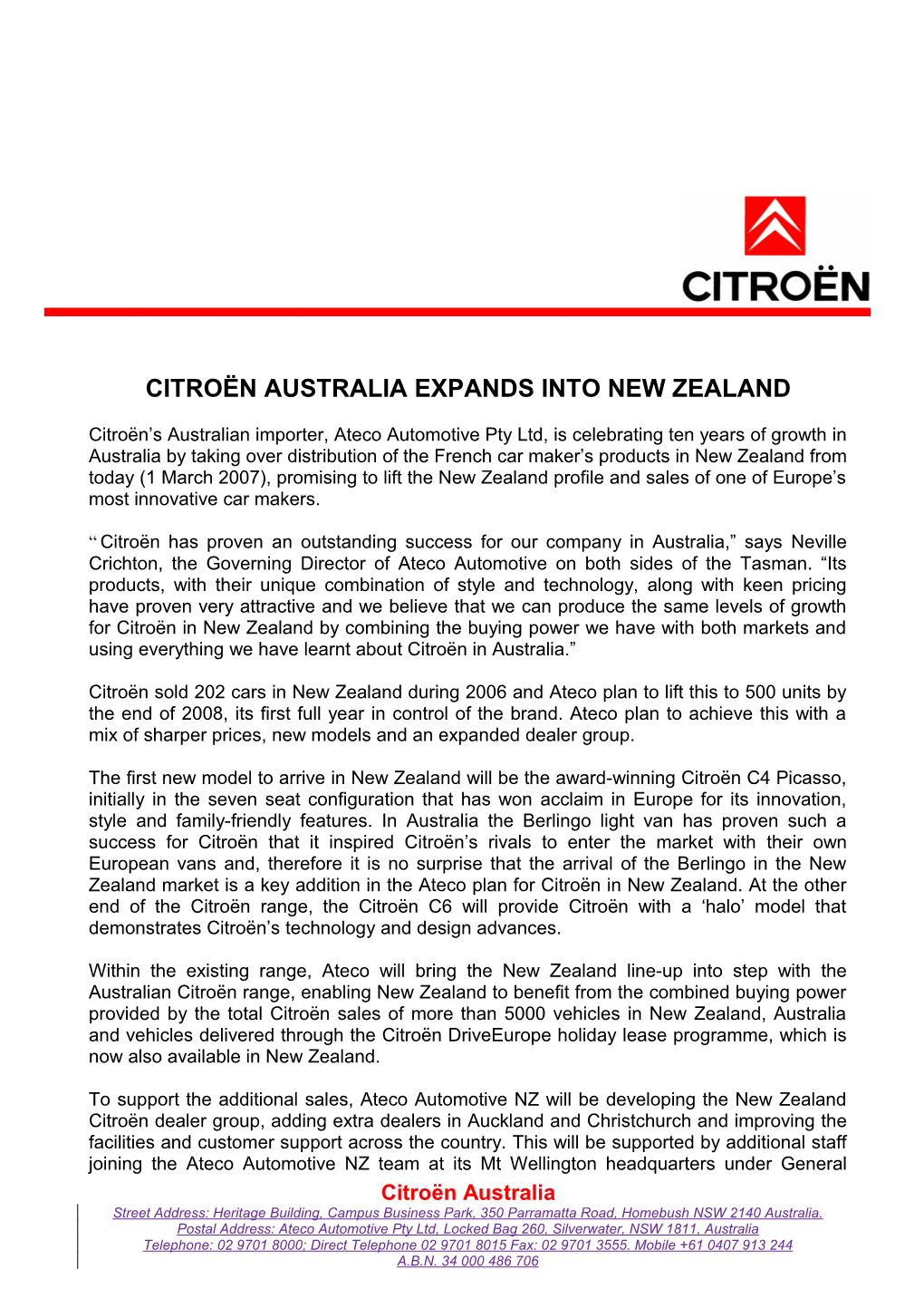 Citroën Australia Expands Into New Zealand